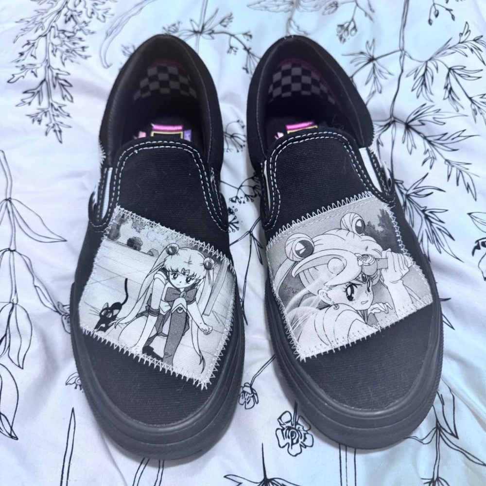 Vans Black and White Anime Patch Sneakers